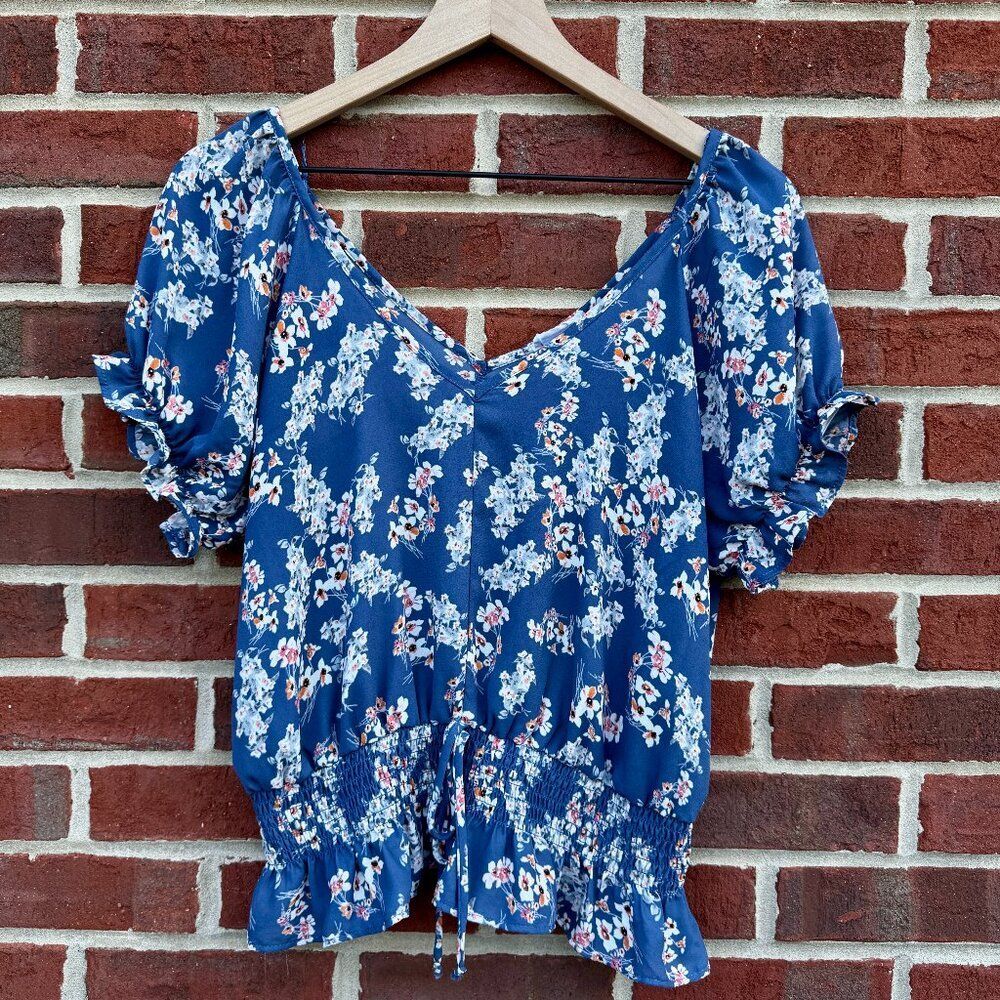 Sienna Sky Cropped Top Large Blue Floral Cottagecore Boho